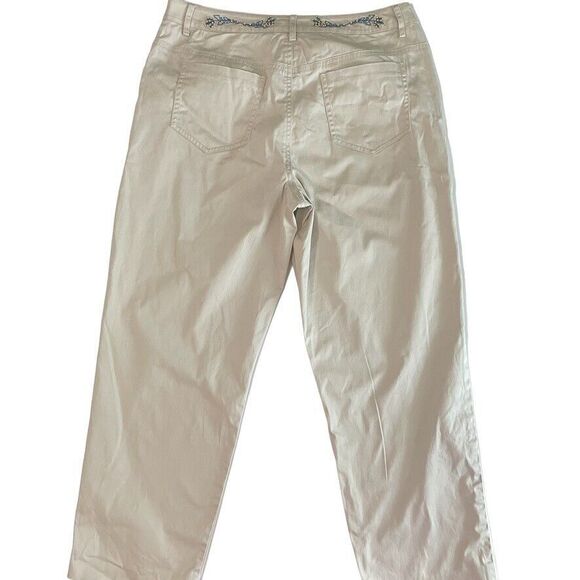 Talbots Beaded Crop Khaki Pants 6 Stretch Twill Embroidered Classic Indie - Picture 9 of 11